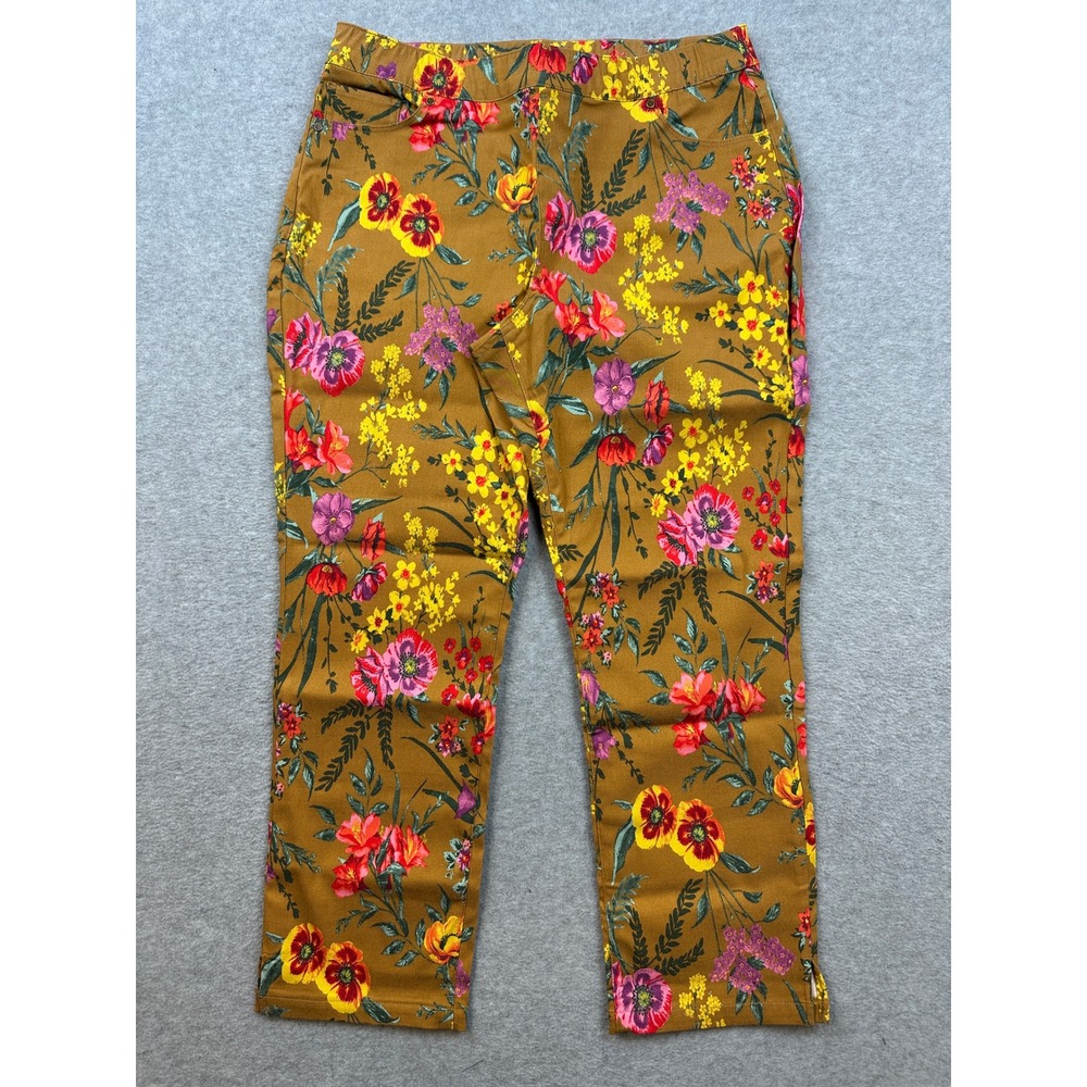 Susan Graver Uptown Stretch Pull-On Floral Pants Bronze Petite 4P
